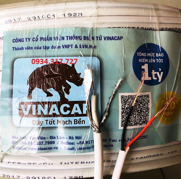 Cáp đồng trục RG59+2C, CCS/CU - Vinacap, 200m/cuộn